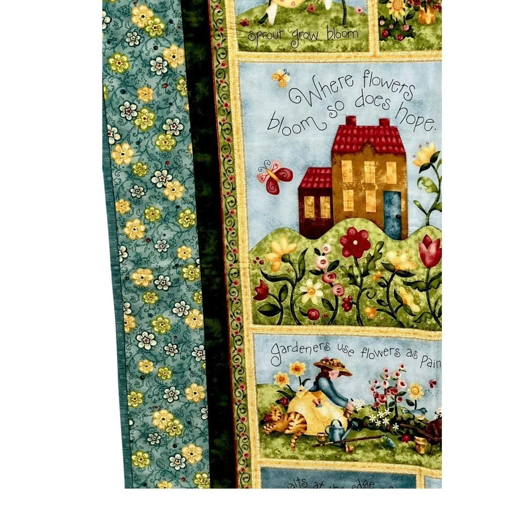Cottagecore Garden Story Quilt Wall‎ Hanging Embroidered Floral 30x50